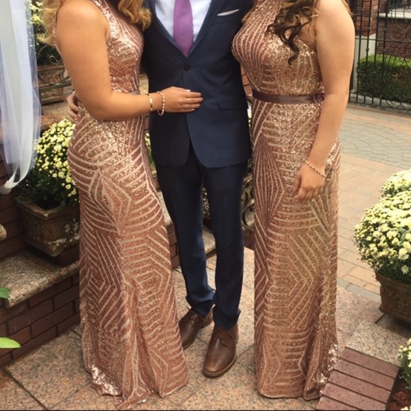 Rose Gold Sequin Dress - Great for Prom or Wedding Dress - Picture 3 of 5